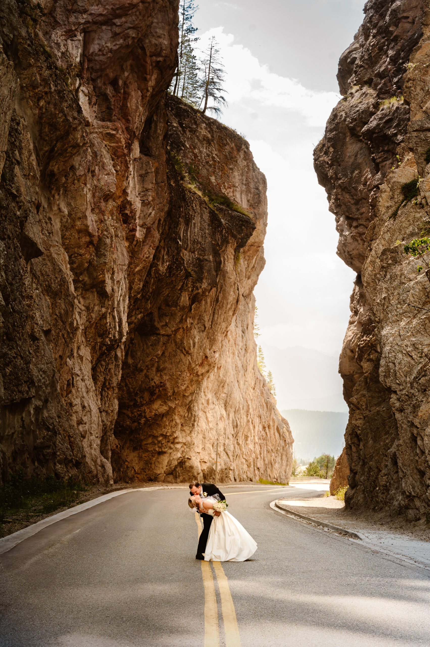 Bride and Groom in Radium Hot Springs Canyon with Estelle Gonord photograpju, Invermere BC