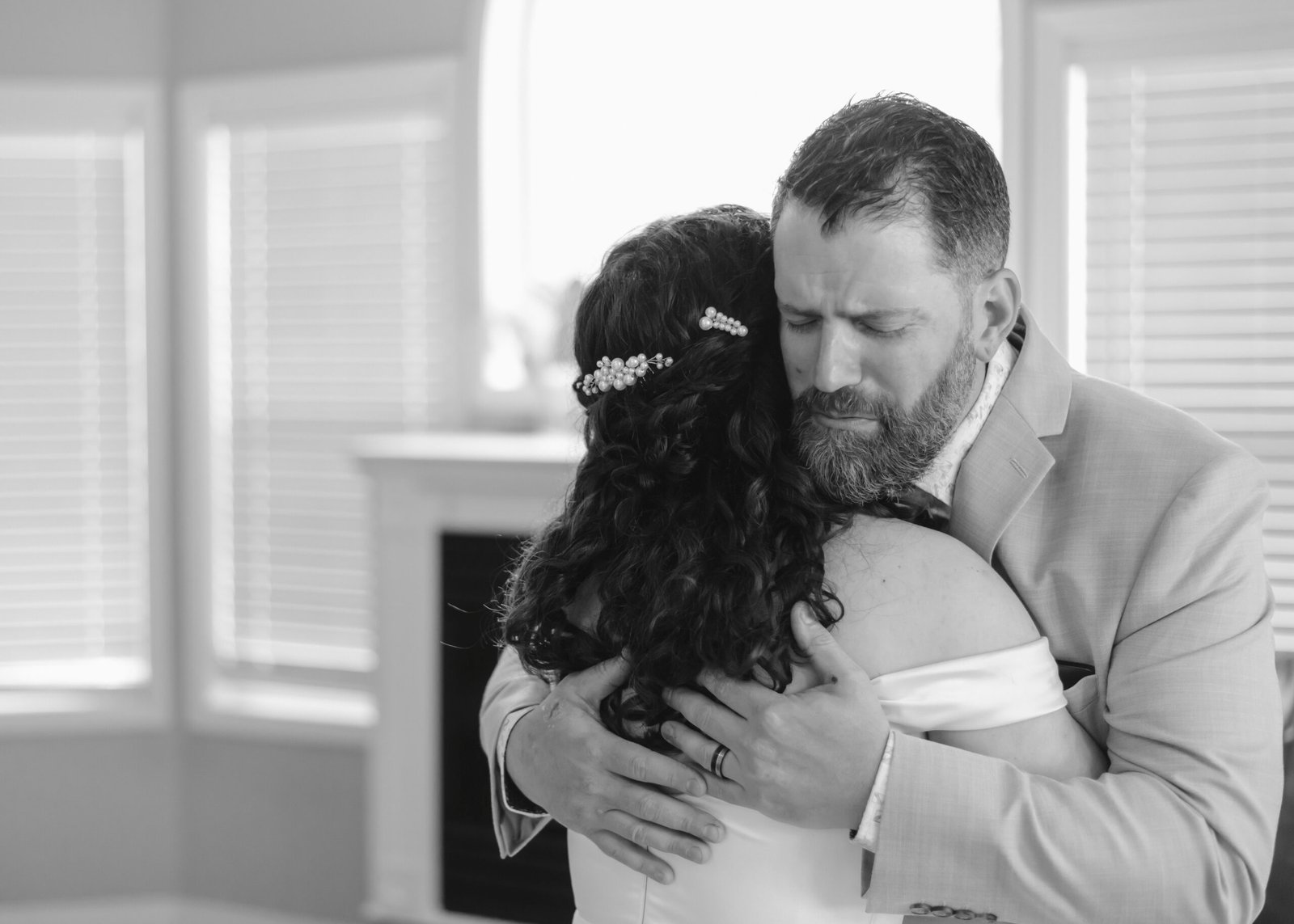 bride and her dad crying at first look wedding BC castlegar